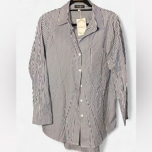 Women's Black and White Striped Button Down Shirt